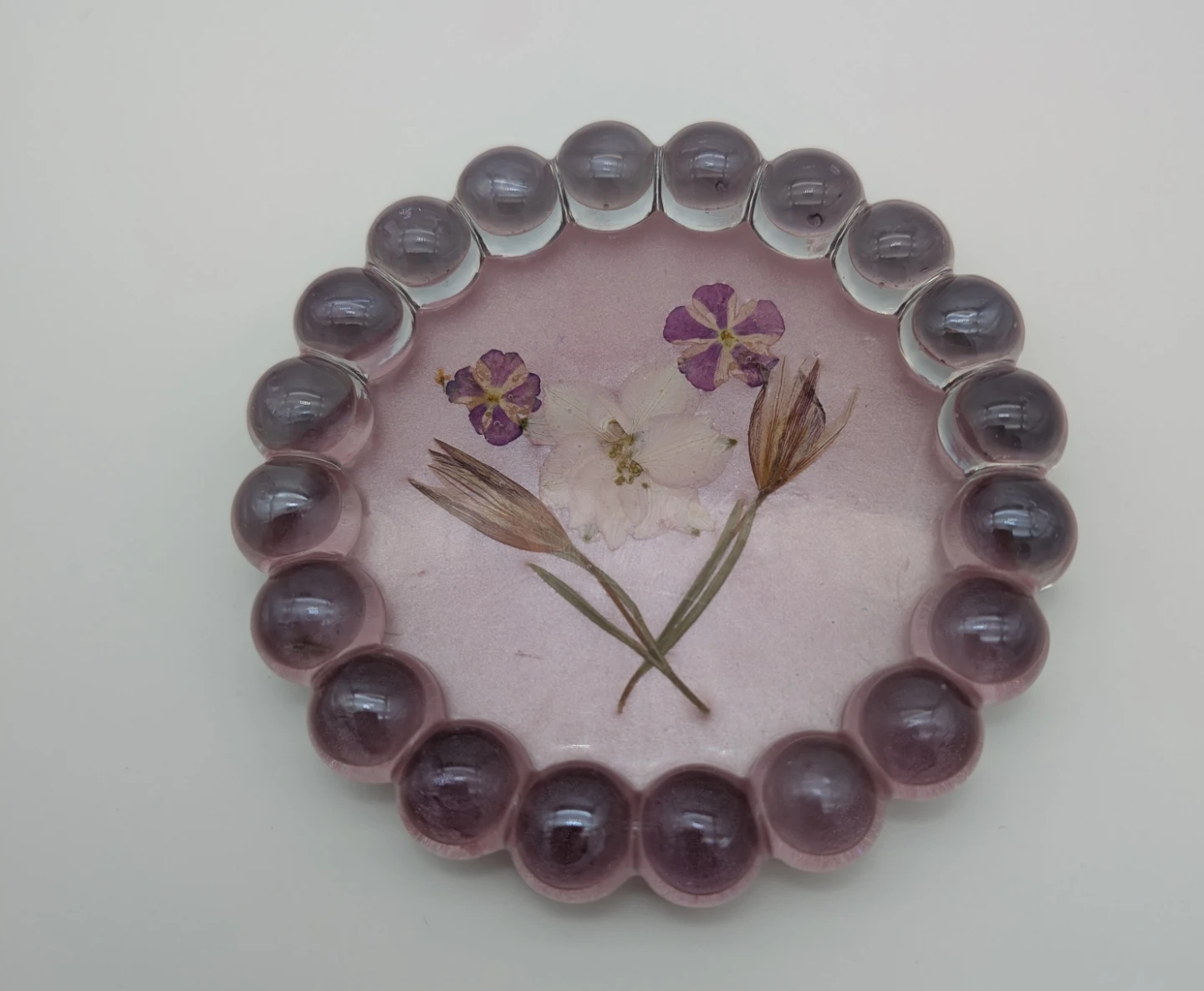 Resin Tray with Dried Flowers and Glass Beads