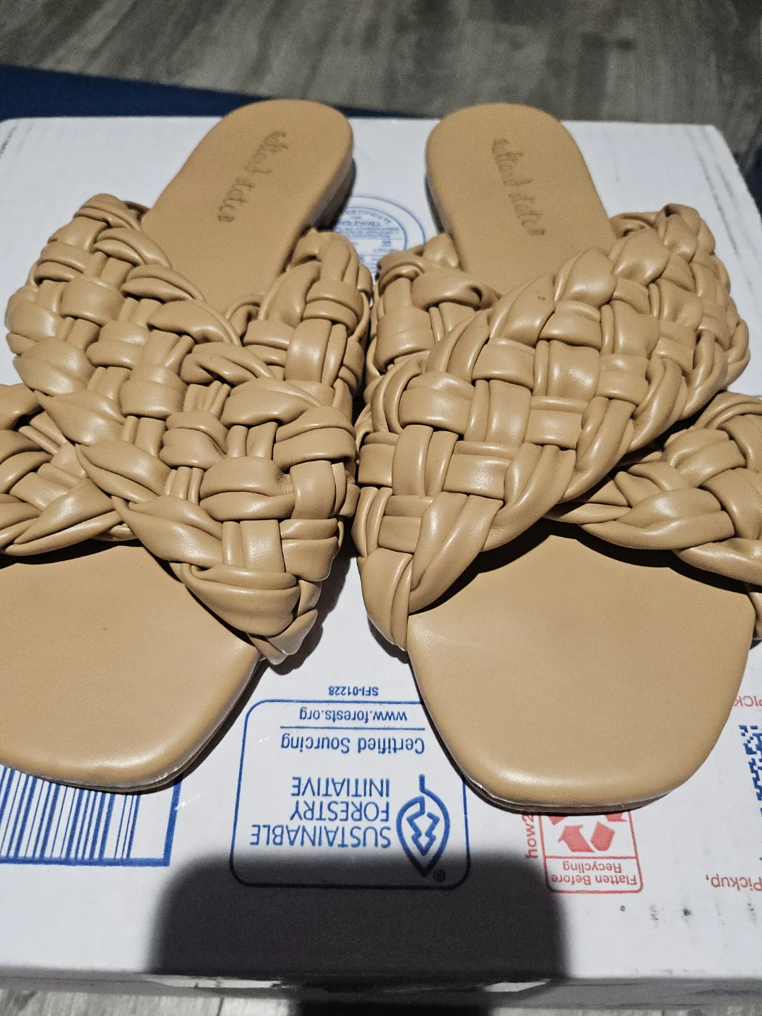 Tan Woven Slides Sandals