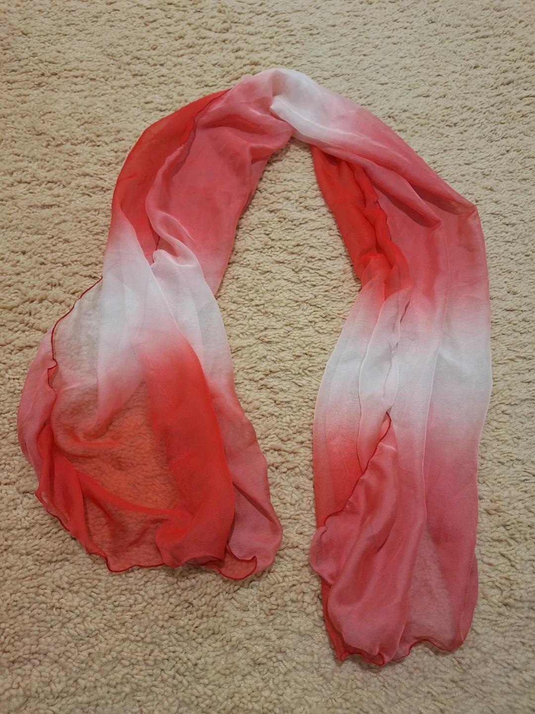 Sheer Ombre Shawl / Scarf - Coral and White