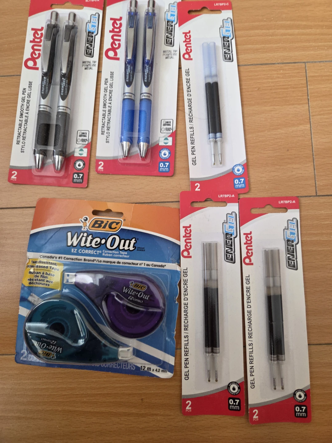 Pentel Gel Pens (Black & Blue) - 0.7mm and wite outs