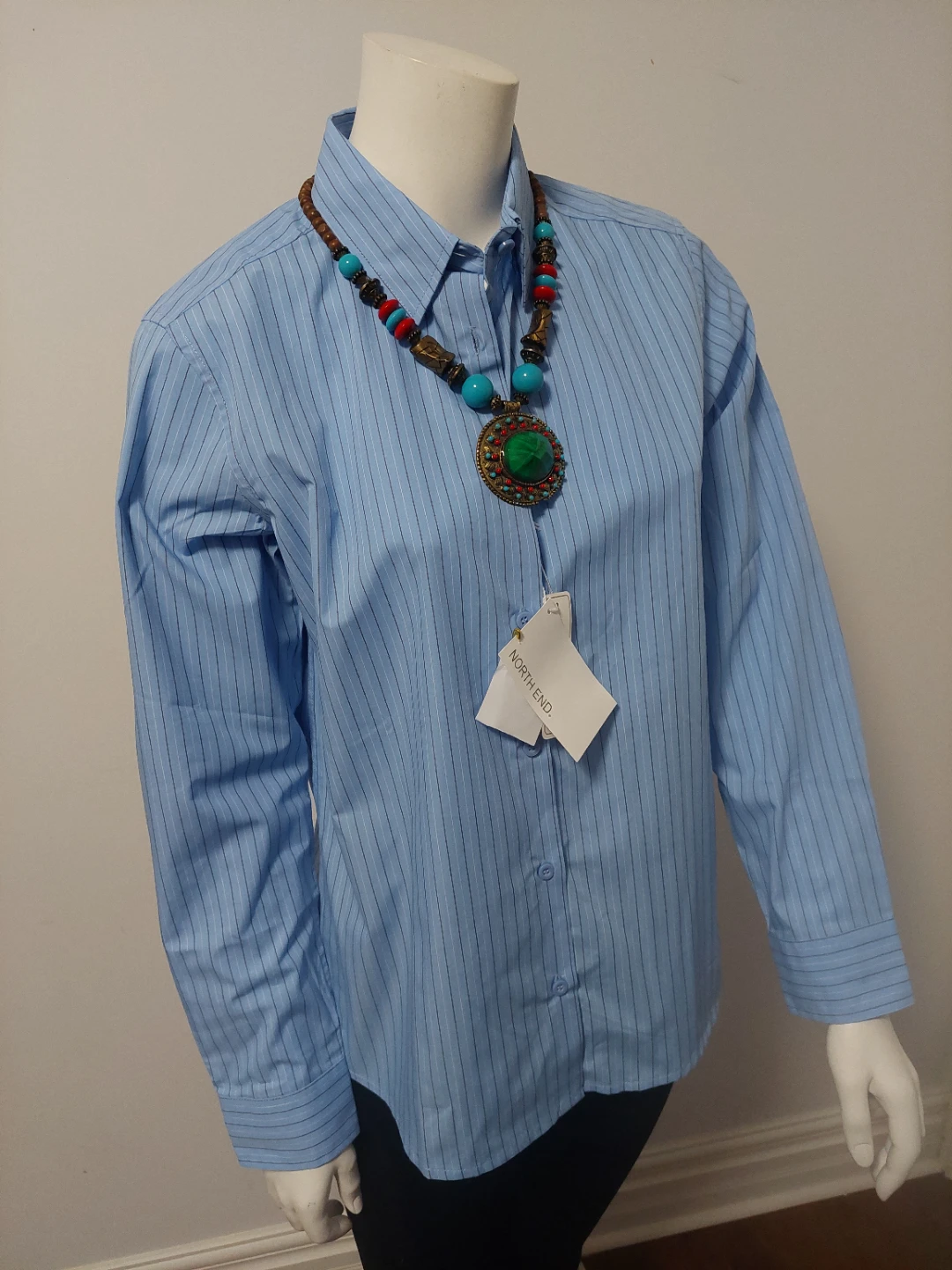 NWT - North End Ladies Wrinkle Resistant Striped  Shirt - Medium