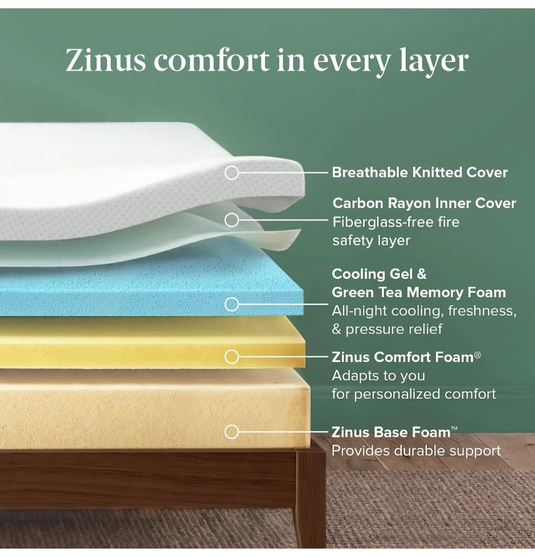 Zinus Twin Size 10" Green Tea Cooling Gel memory foam Mattress - photo 3