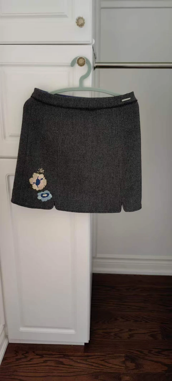 Grey Skirt with Floral Embroidery