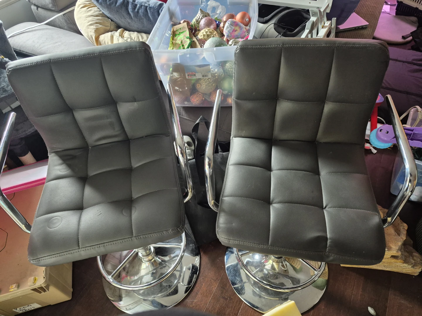 Set of 2 Black Faux Leather Bar Stools