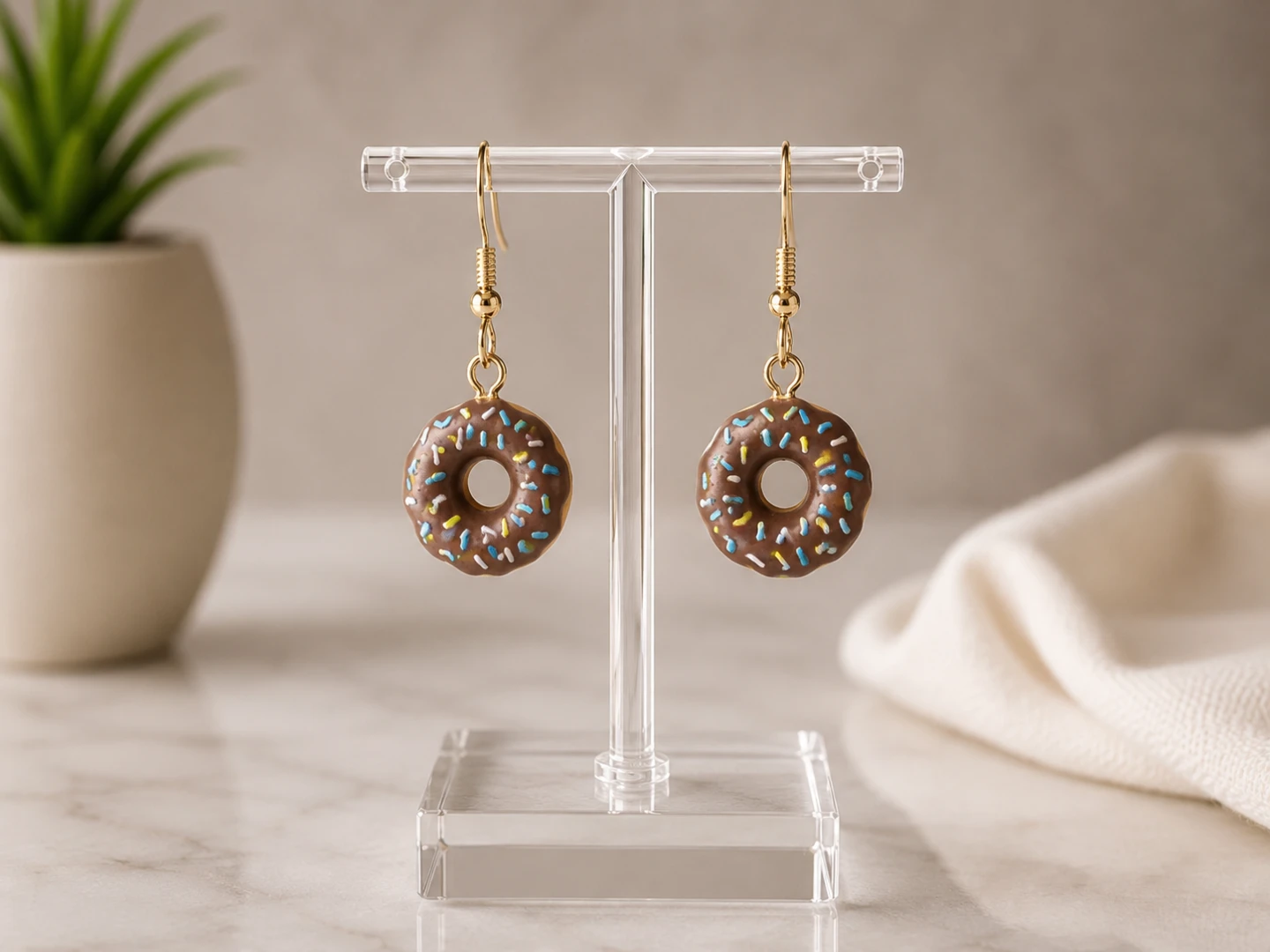 Boucles d'oreilles beignets chocolat