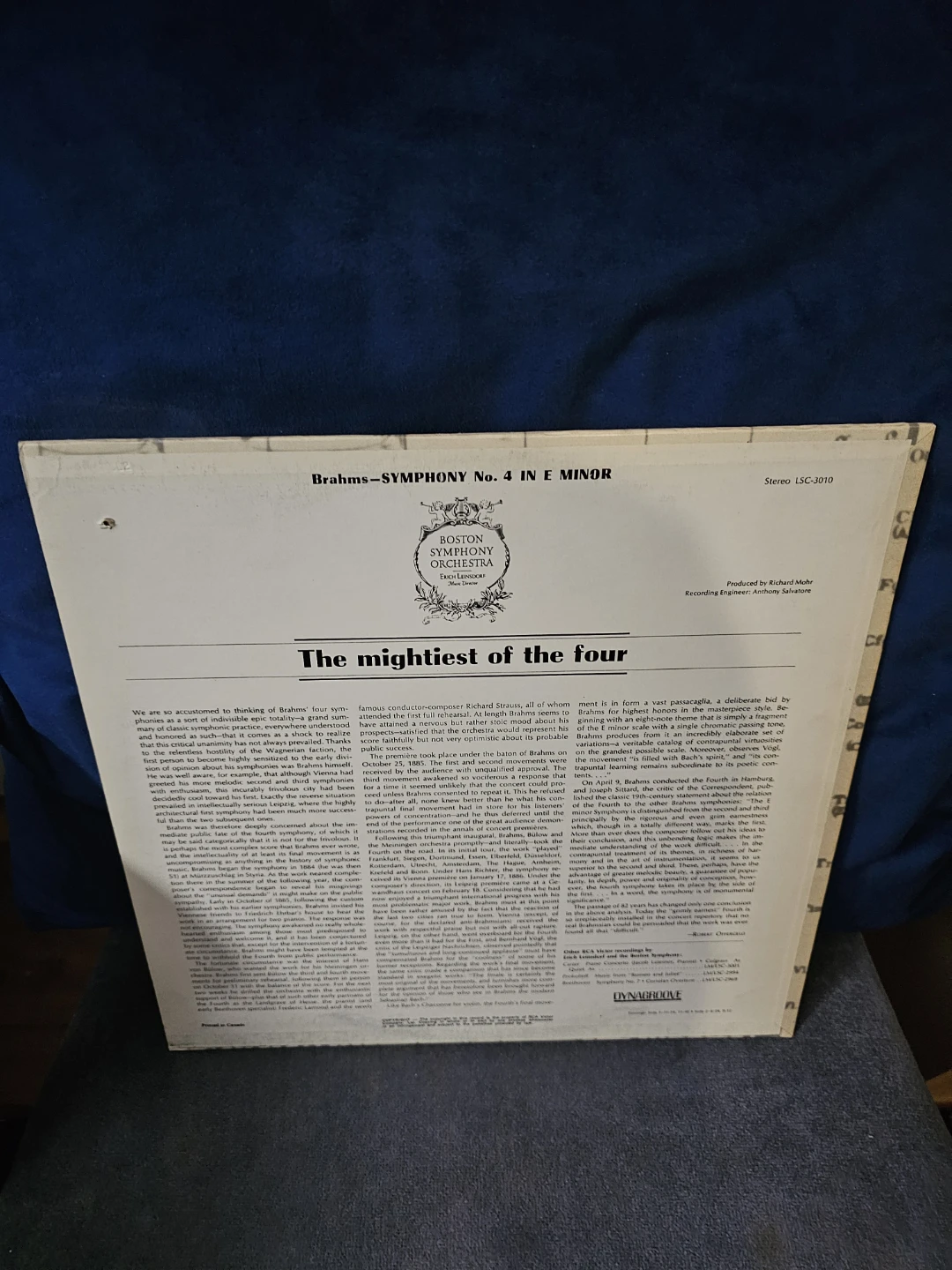 RCA Victor Brahms Symphony No. 4 Vinyl Record - photo 2
