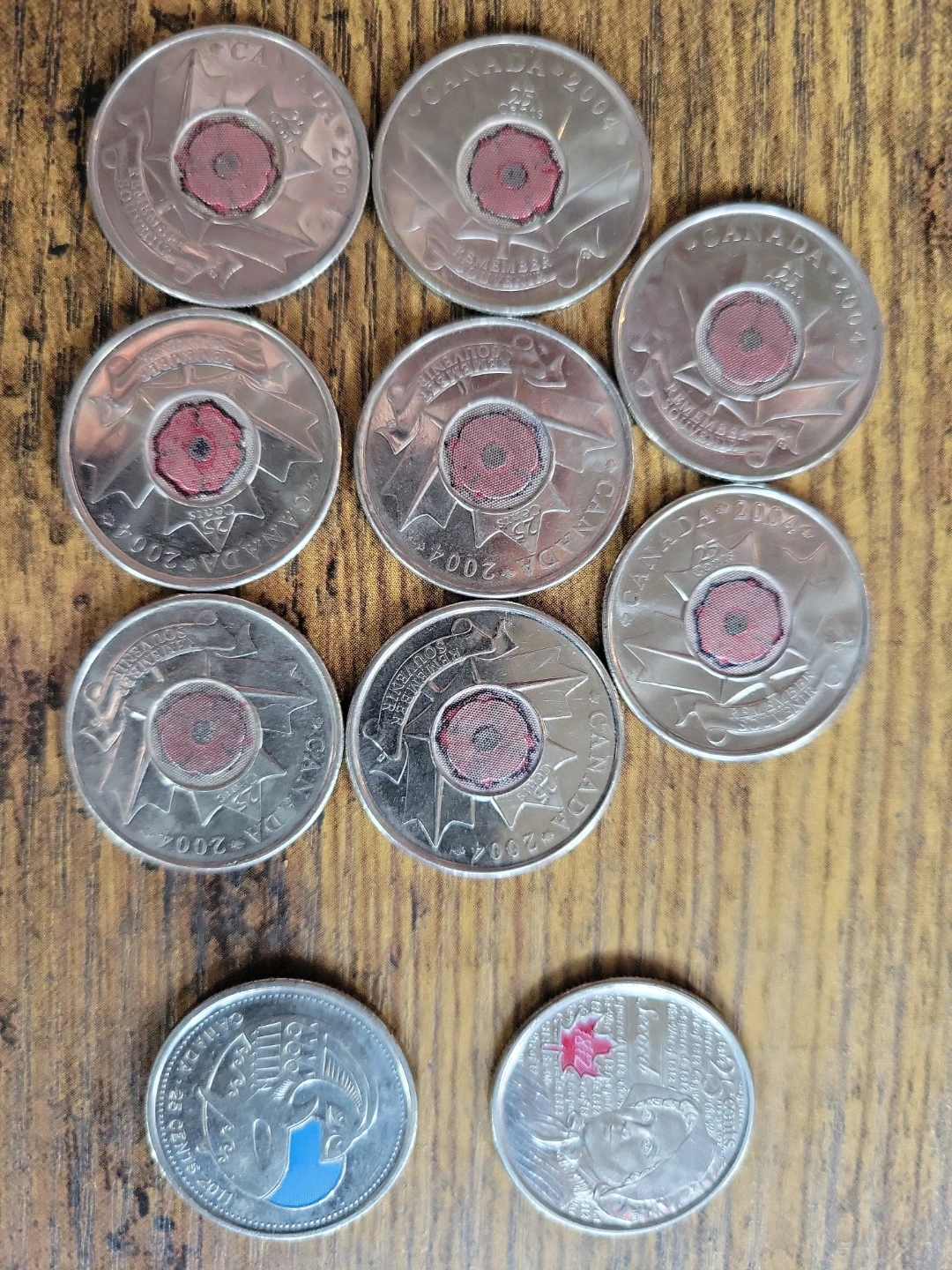 10 x Canada 2004 Quarter Dollar Coins - Poppy Edition - photo 2
