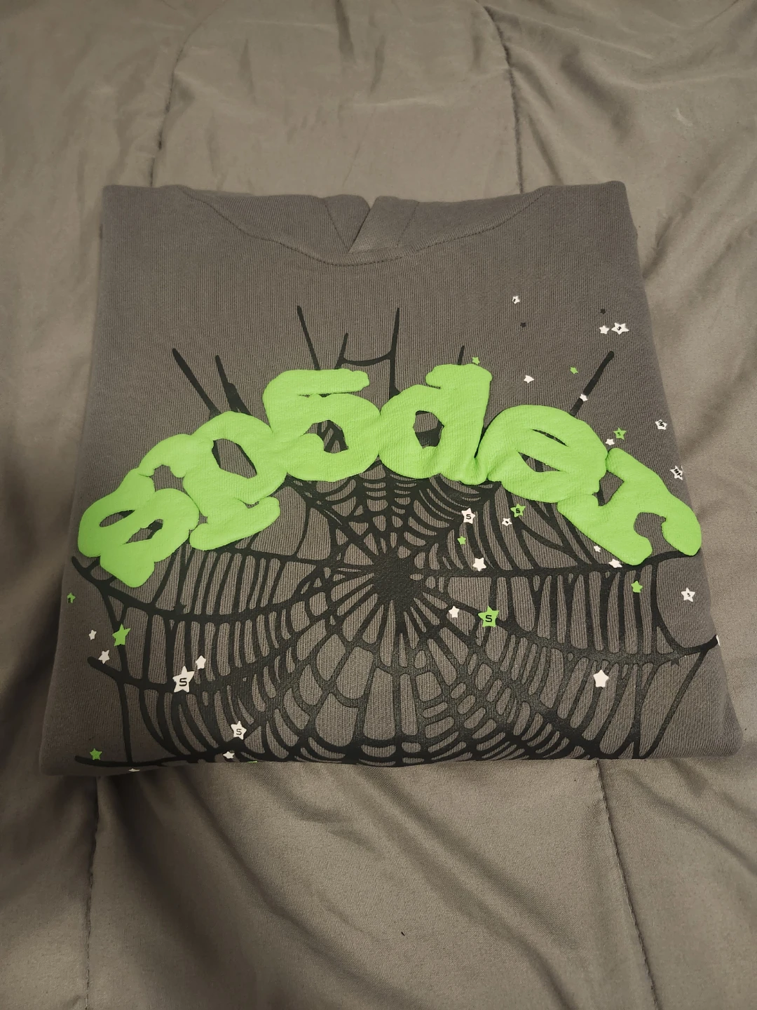 1:1 grey and green sp5der hoodie size medium - photo 2