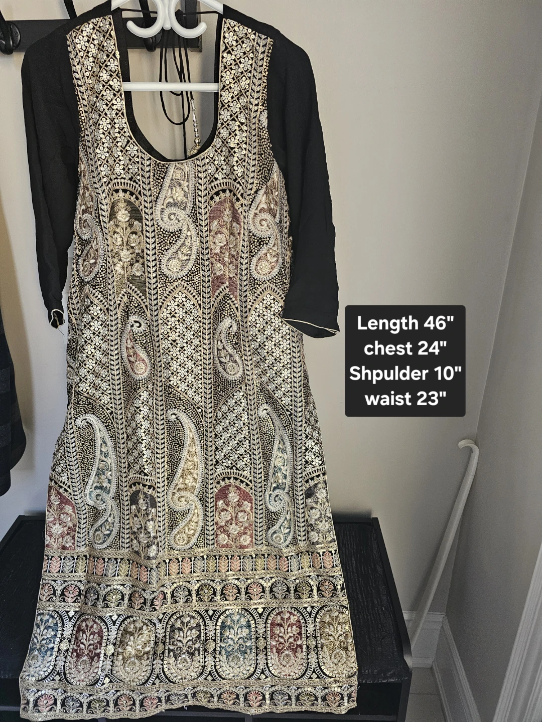 Black & Gold Embroidered Kurti