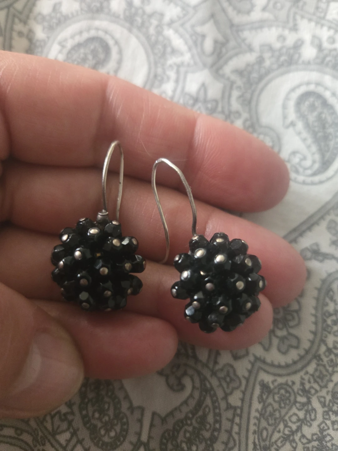 Black Beaded Drop Earrings 925 onyx stones