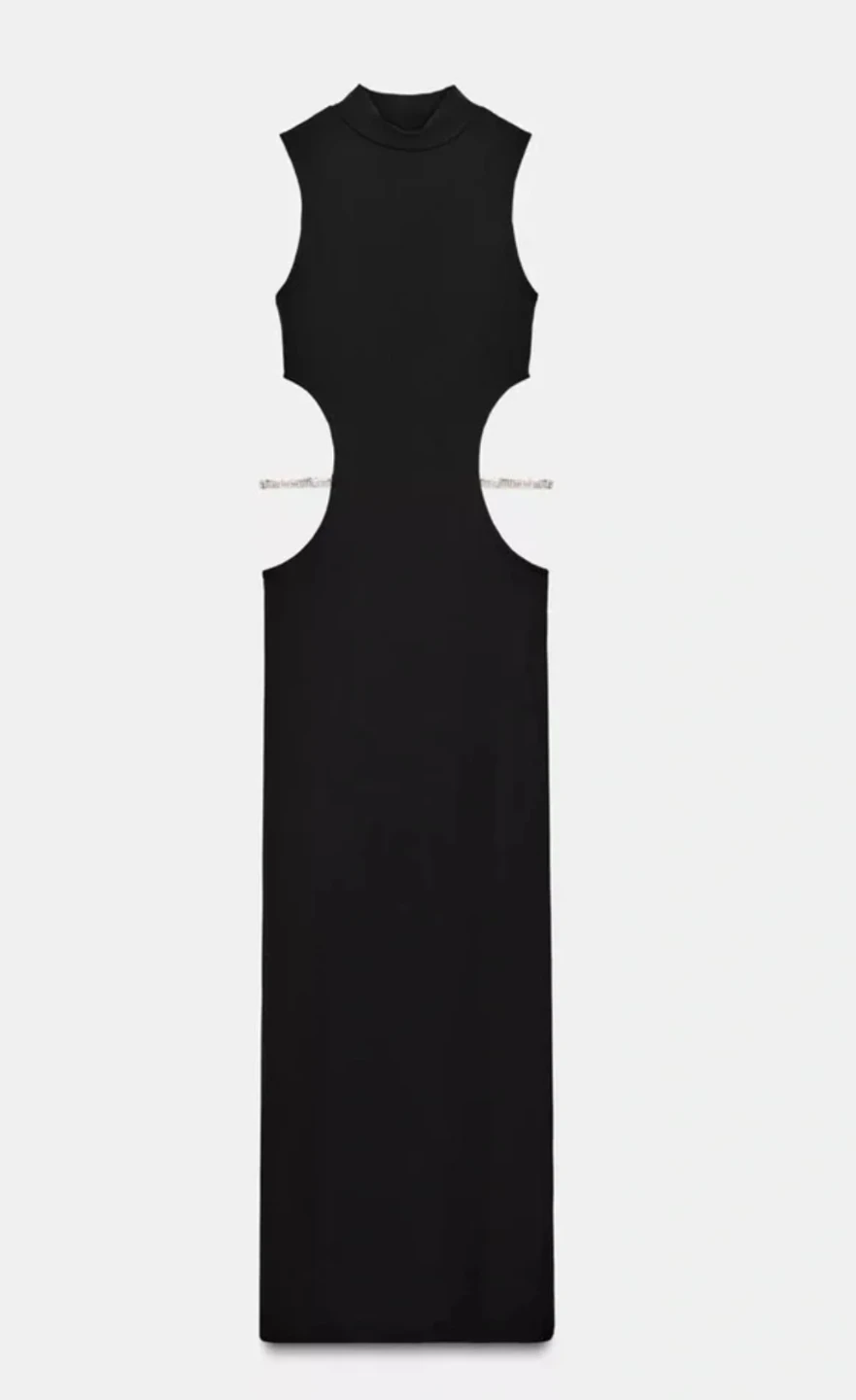 ZARA Black Cut-Out Maxi Dress with Rhinestone Detail - Size L
