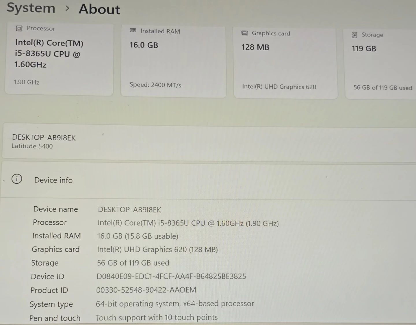 Dell Latitude 5400 touchscreen laptop Win11 128Gb SSD 16Gb Ram - photo 3
