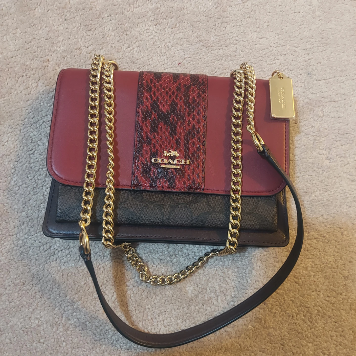 Coach Signature Snake Embossed Shoulder Bag