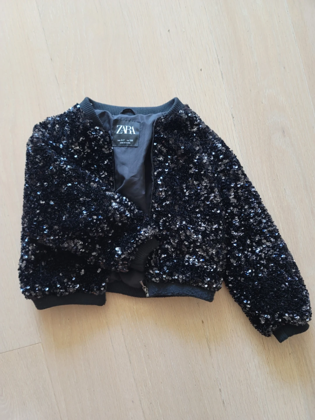 Zara Sequin Bomber Jacket Black Size 6-7