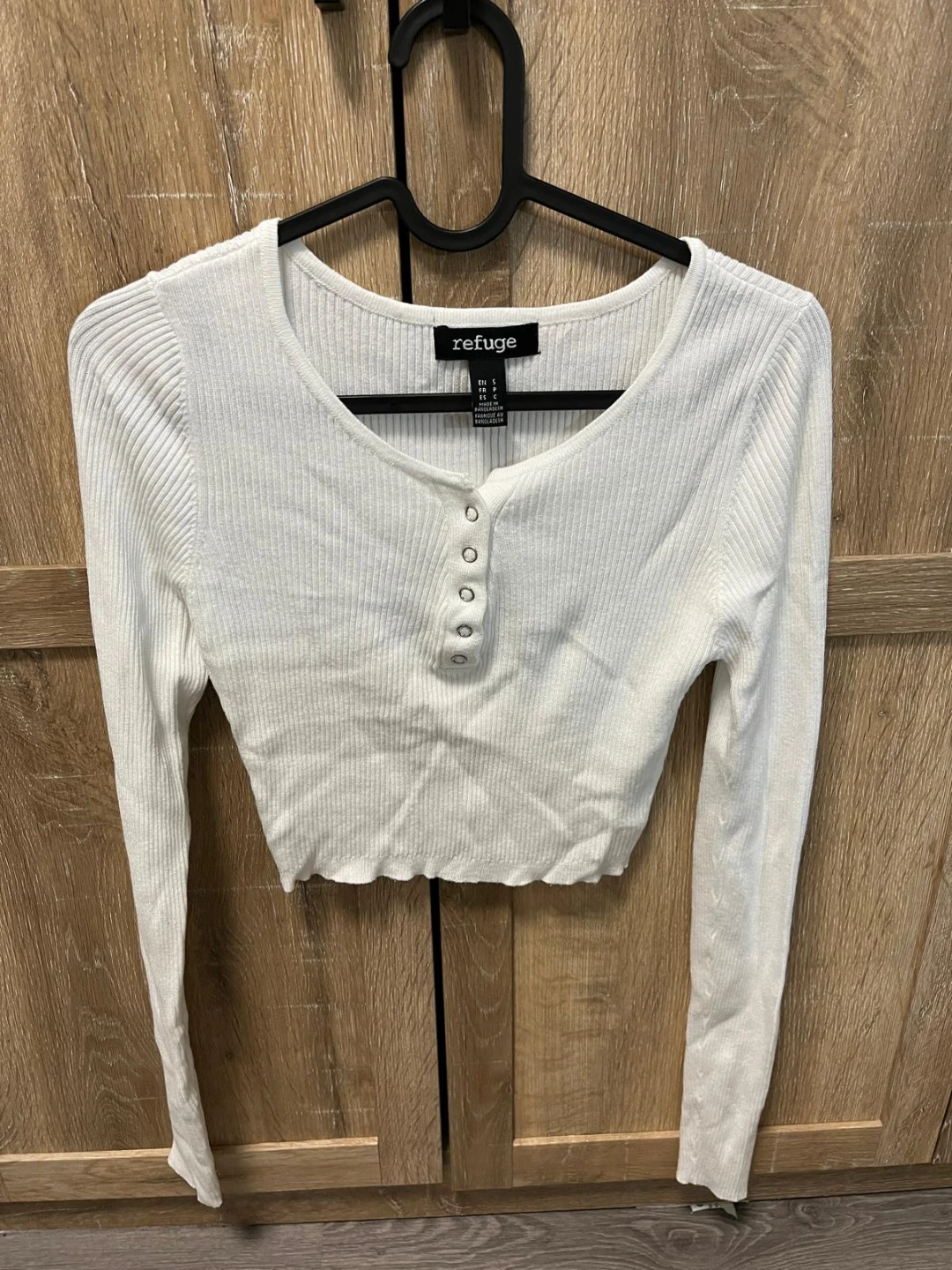 White Ribbed Button-Up Crop Top