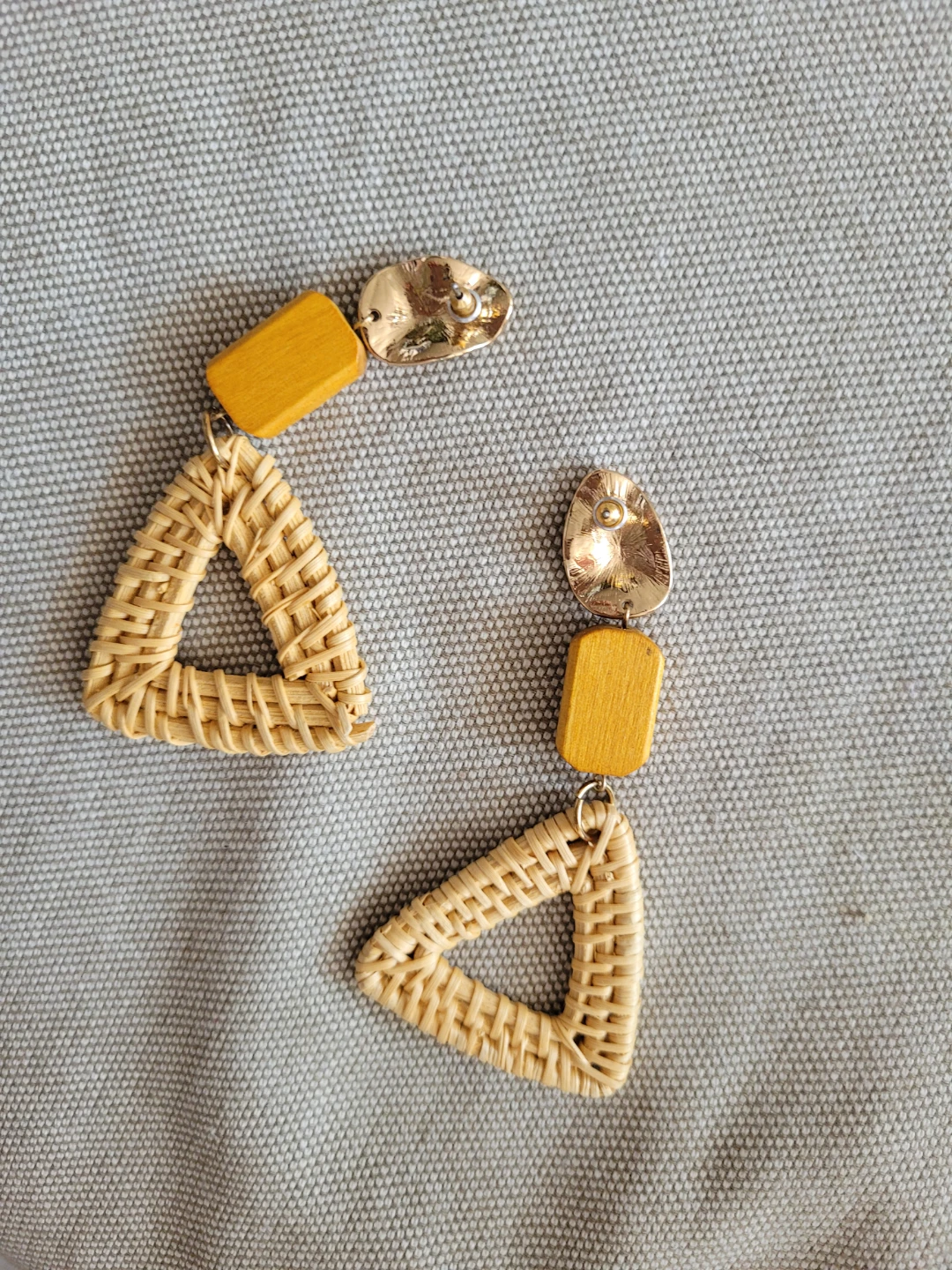 Woven Triangle & Wood Bead Earrings
