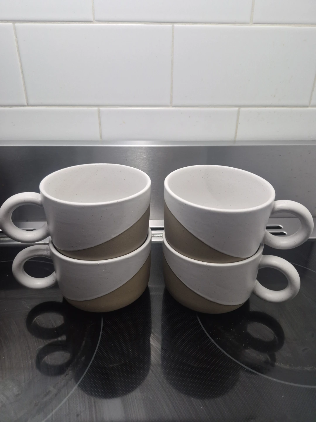 4x White Speckled Ceramic Mugs