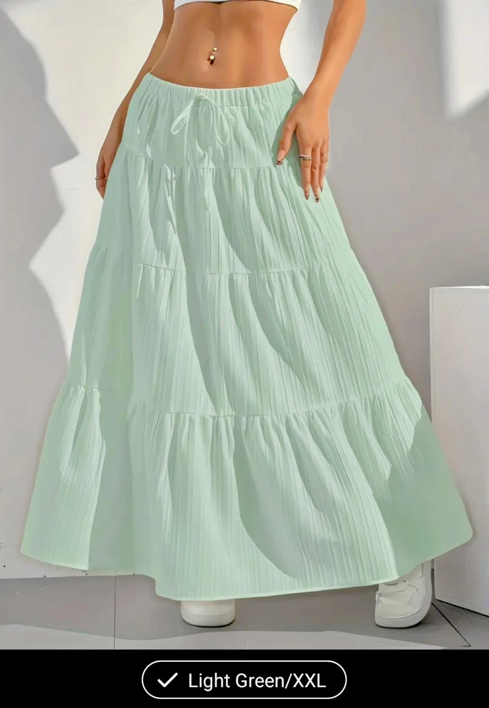 Tiered Maxi Skirt - Light Green, XXL(New)