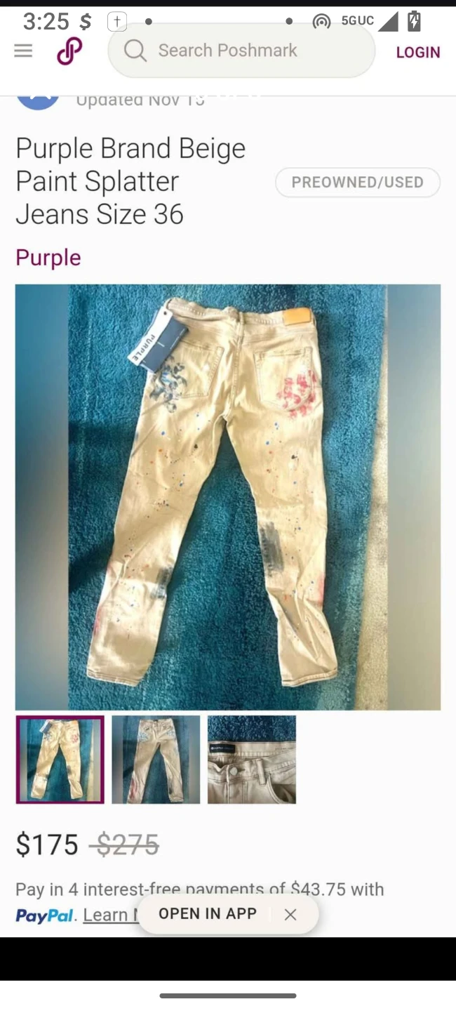 Purple Brand Paint Splatter Jeans Size 36