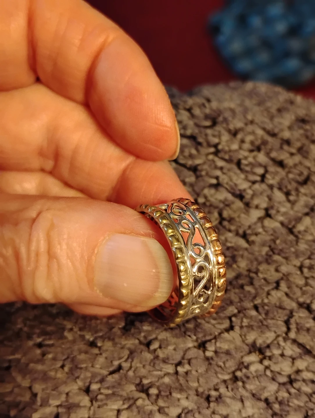 Silver filigree ring with gold accents - photo 2