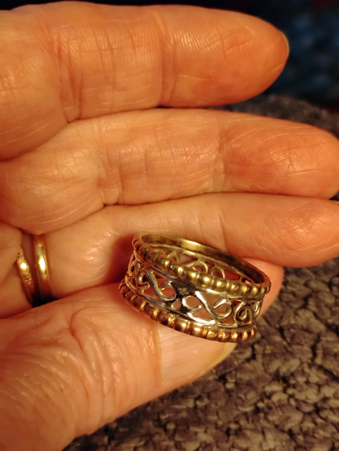 Silver filigree ring with gold accents - photo 3