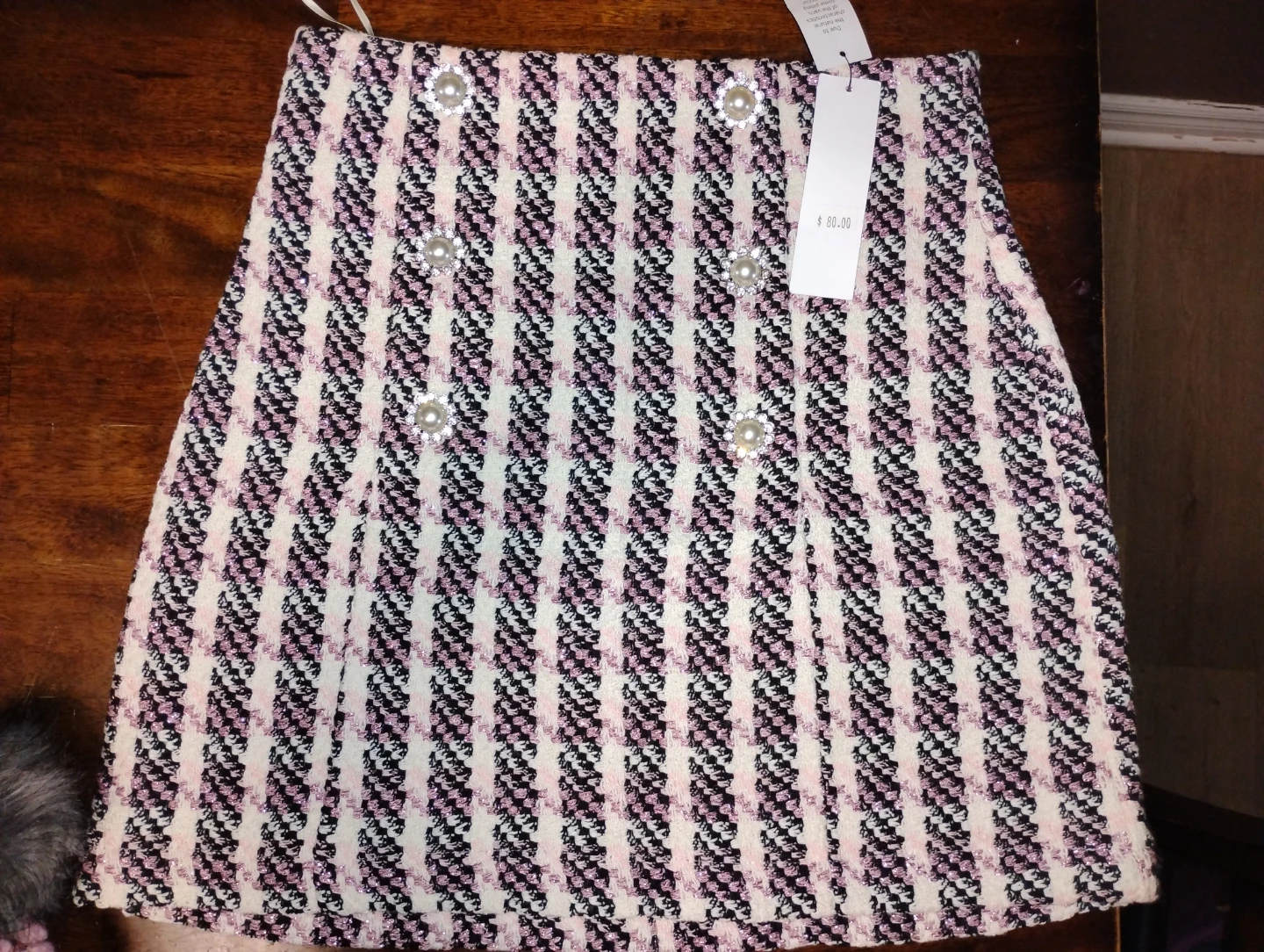 TOPSHOP Tweed Skirt with Pearl Details - Size US 4