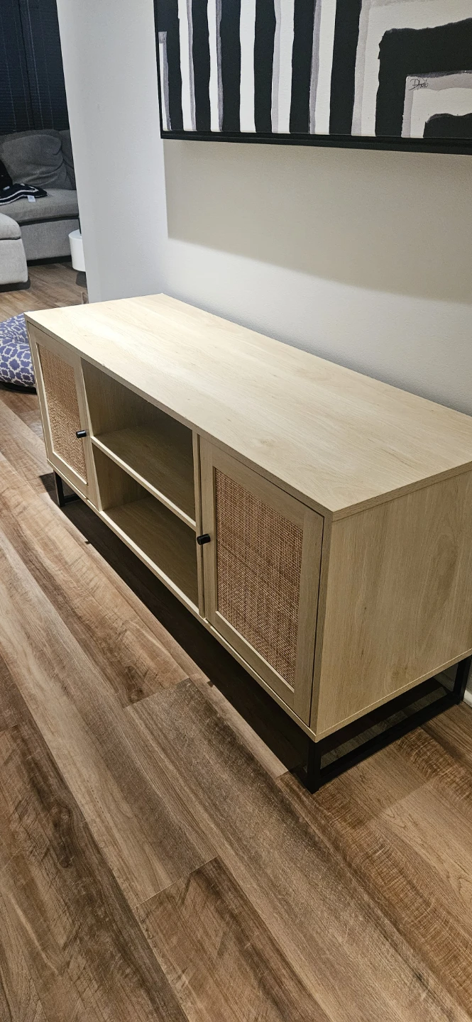Light Wood TV Stand with Cane Doors