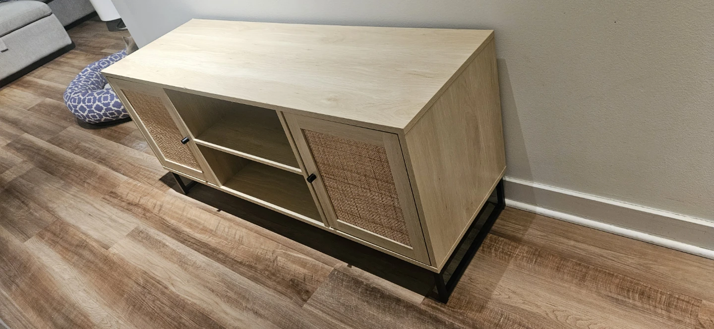 Light Wood TV Stand with Cane Doors - photo 2