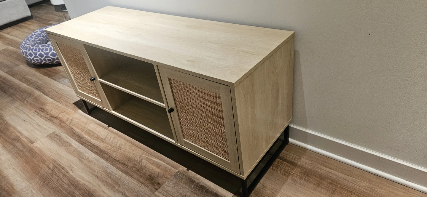 Light Wood TV Stand with Cane Doors - photo 3