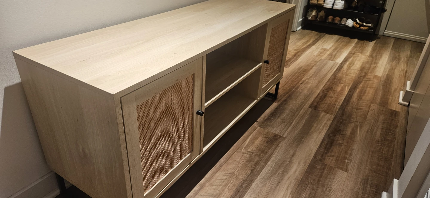 Light Wood TV Stand with Cane Doors - photo 5
