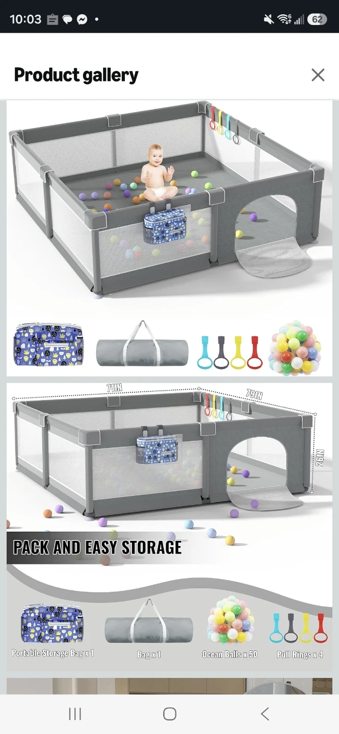 LUTIKIANg Baby Playpen 79" X 71" Extra Large Grey - photo 2