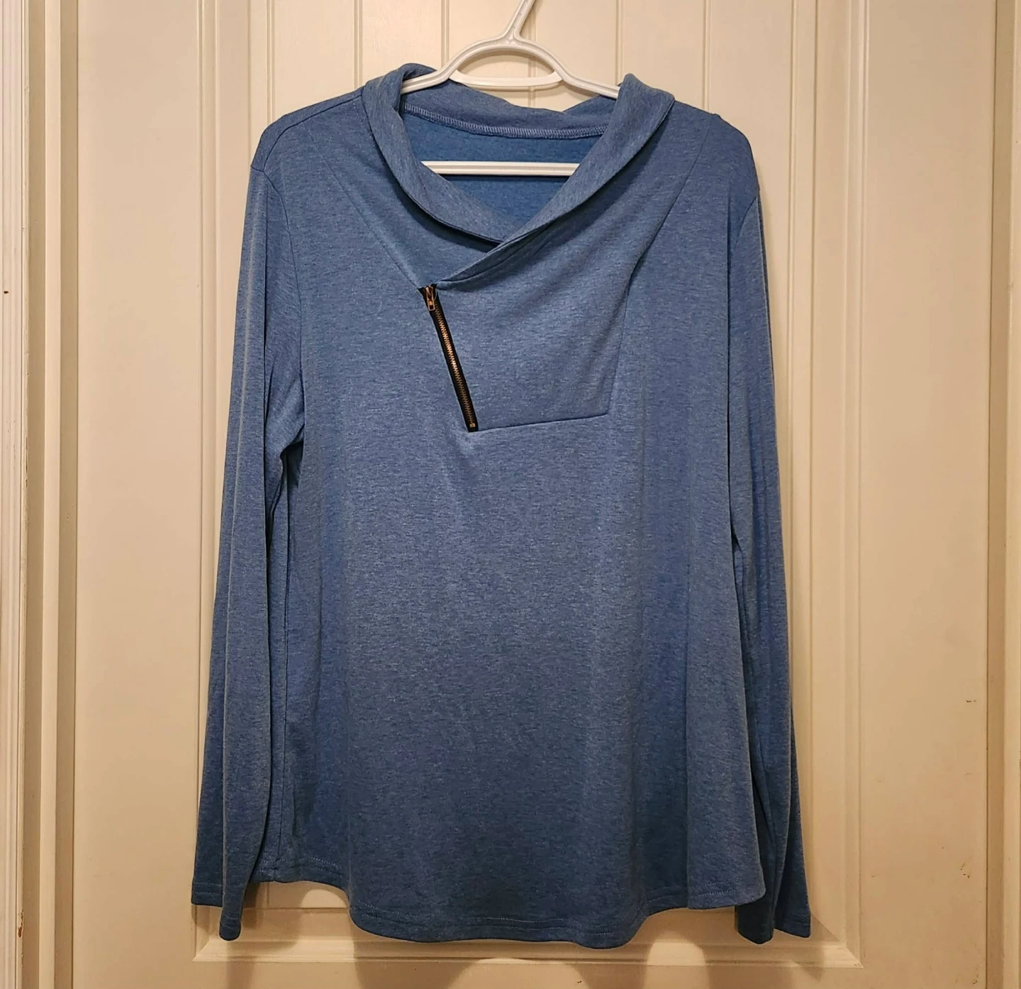 Blue Long Sleeve Zip Neck Top - XL
