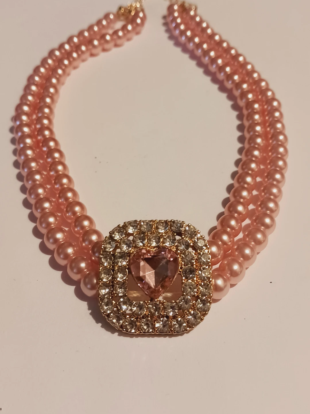 New !! Pink Pearl Choker Necklace with Heart Charm - photo 2
