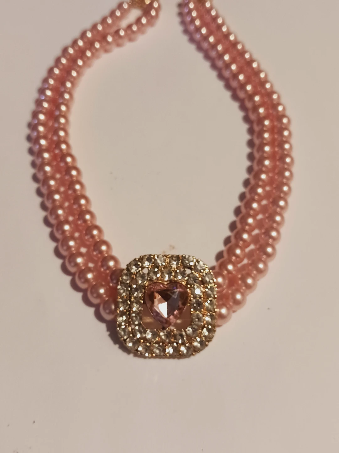 New !! Pink Pearl Choker Necklace with Heart Charm - photo 3