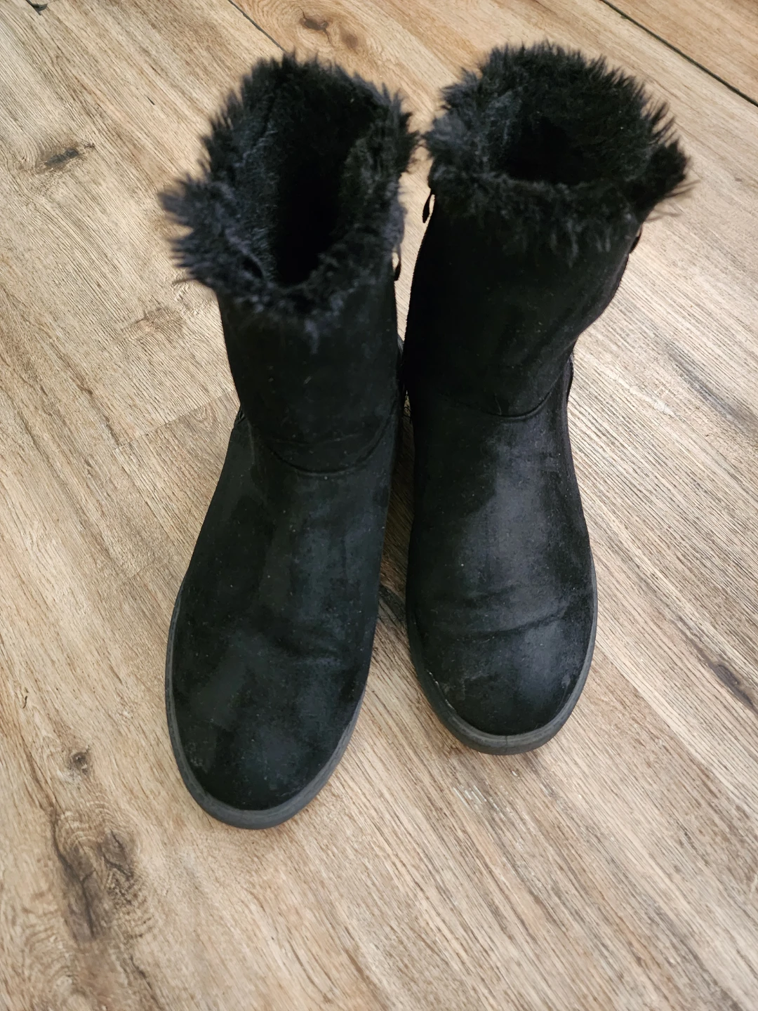 Black Faux Suede Boots with Fur Trim