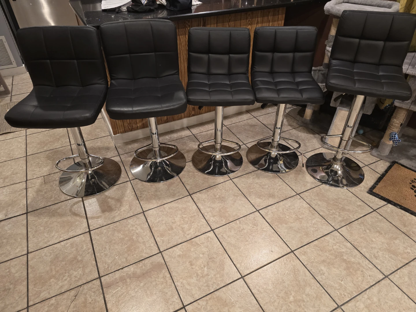 Set of 5 Black Faux Leather Bar Stools
