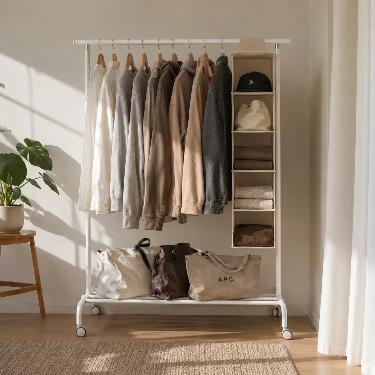 White Clothing Rack on Wheels