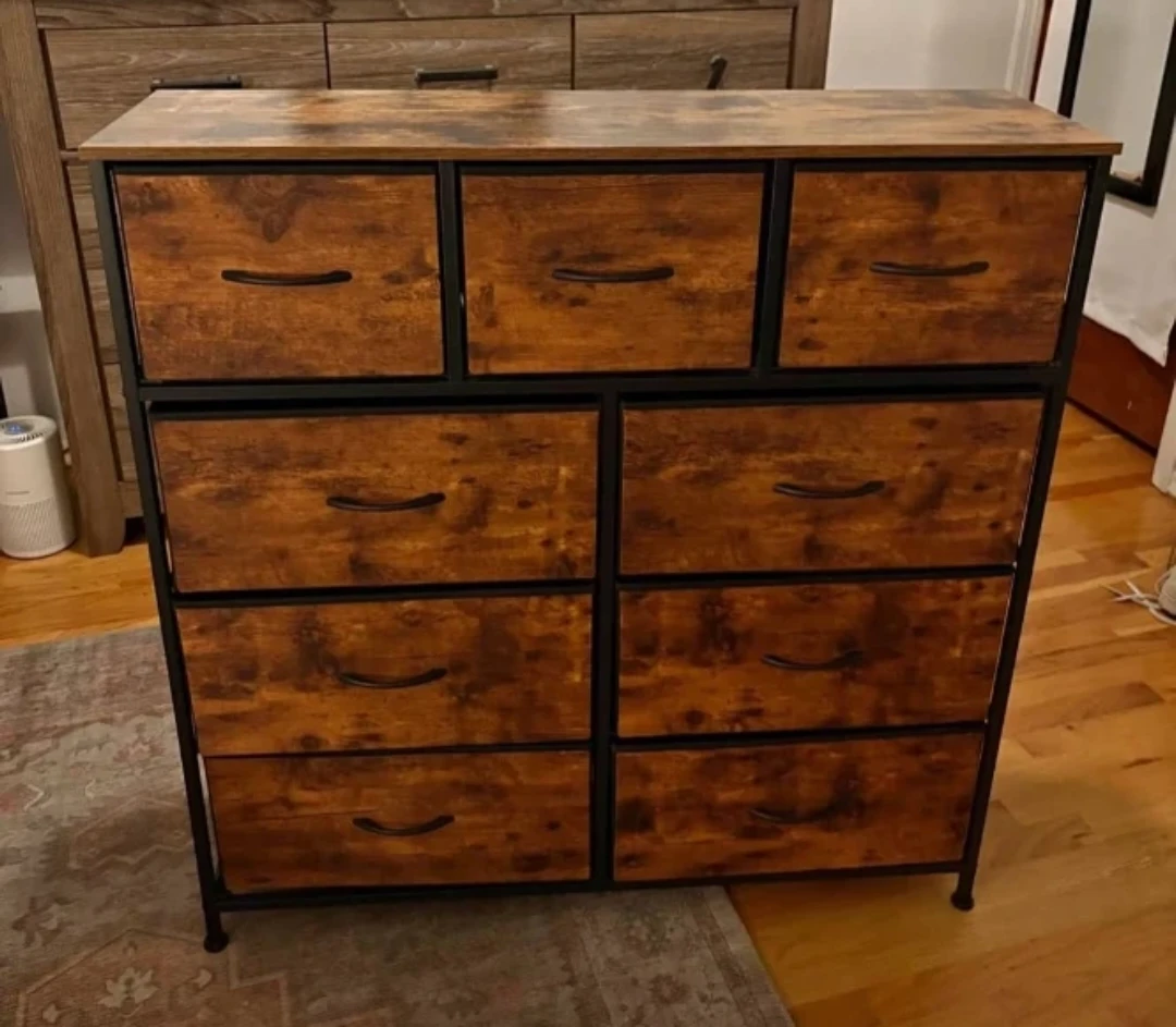 WLIVE Tall Dresser, 9 Drawer Chest, Rustic Brown