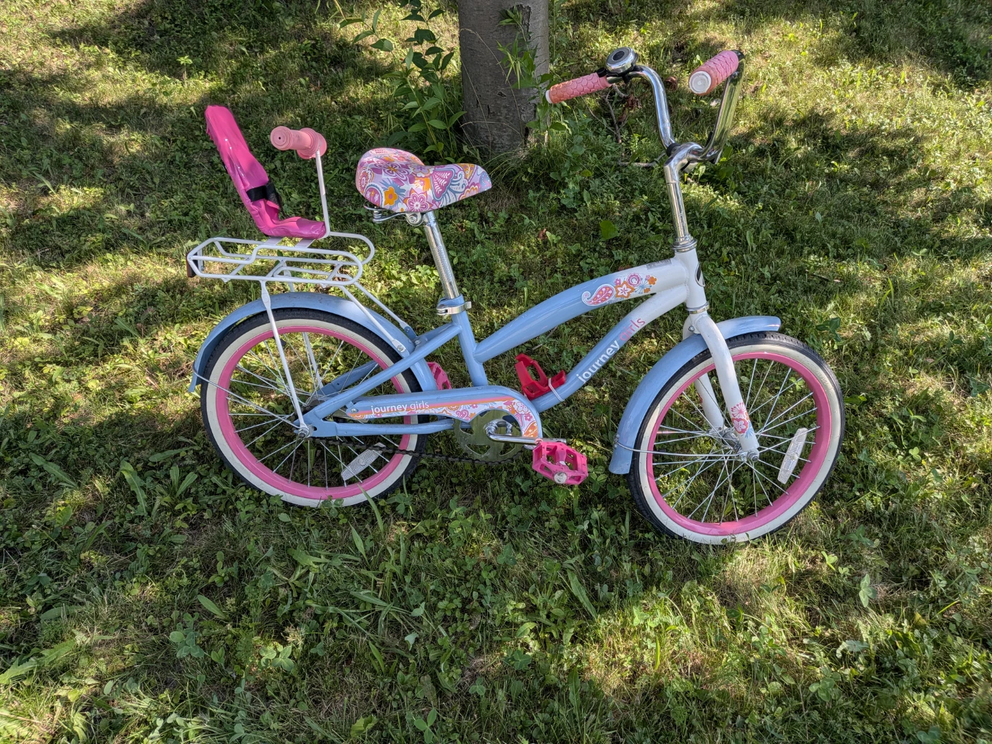 Kids Blue and Pink Journey Girls Bicycle with Doll Seat