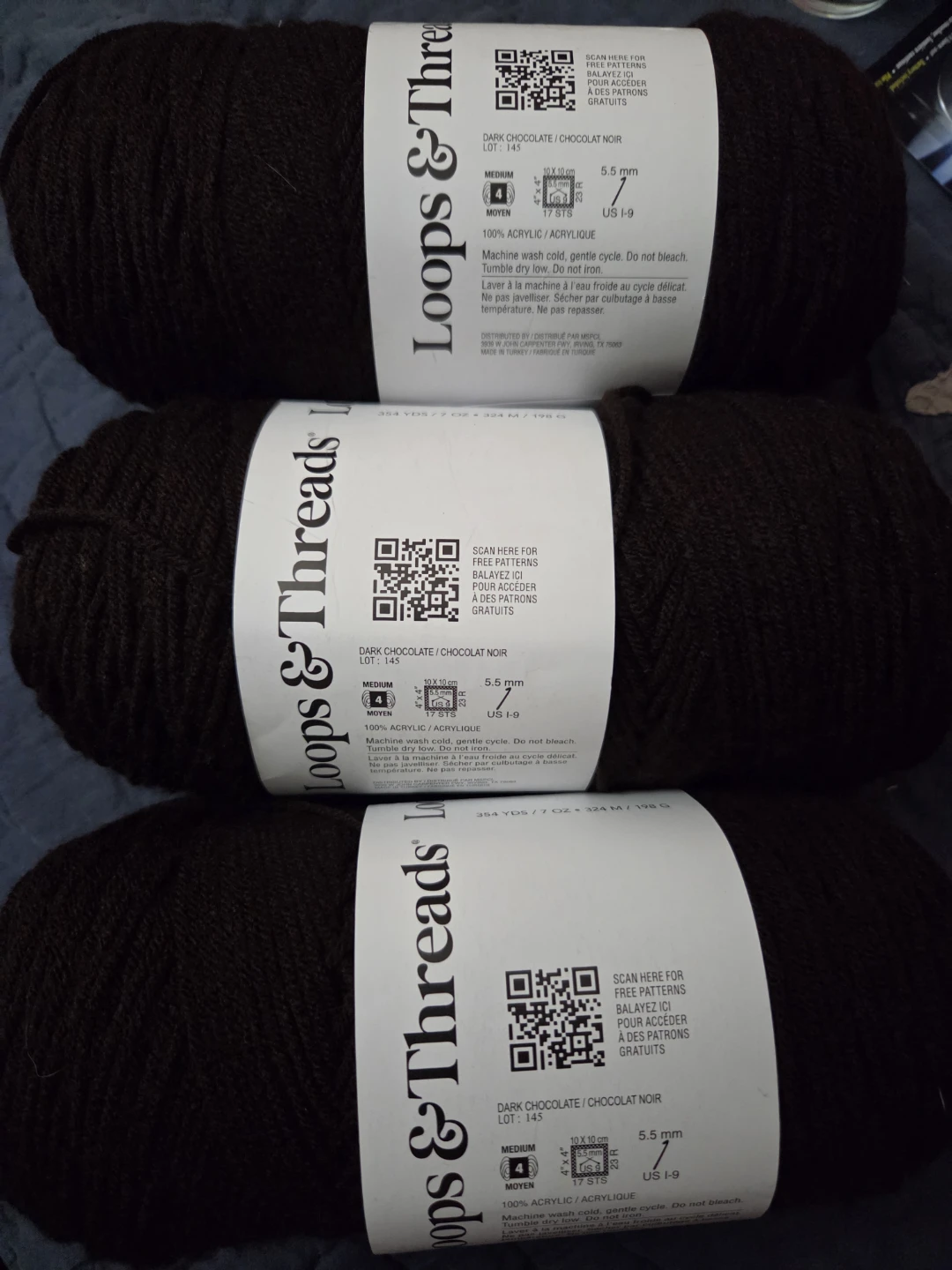 3 Skeins of Yarn- Dark Chocolate