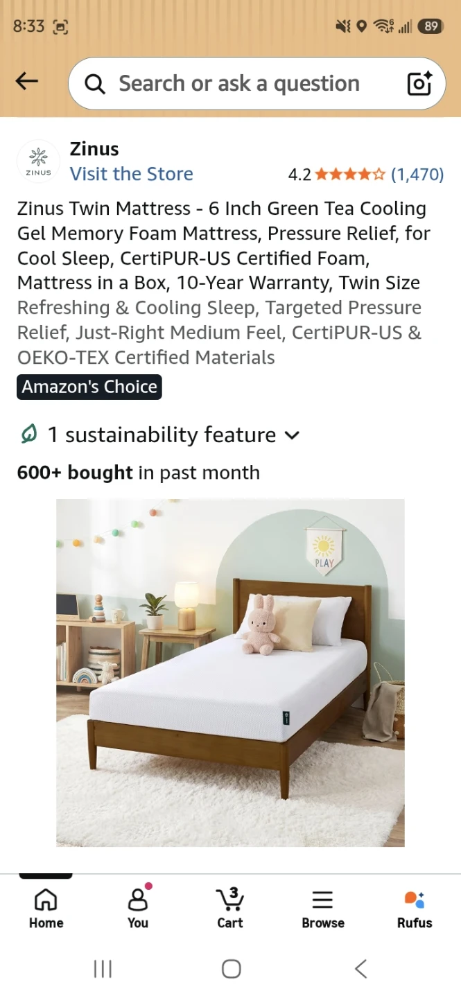 Zinus Twin Mattress - 6 Inch Gel Memory Foam - photo 3