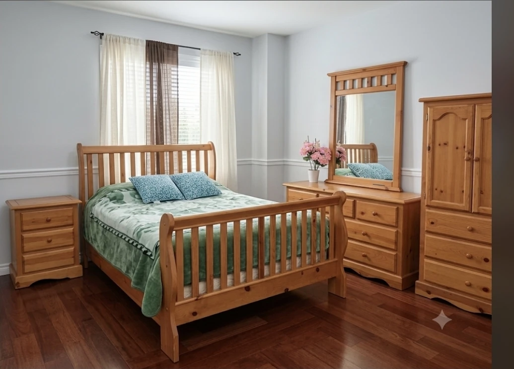 Pine Wood Wardrobe and Dresser Set - photo 2