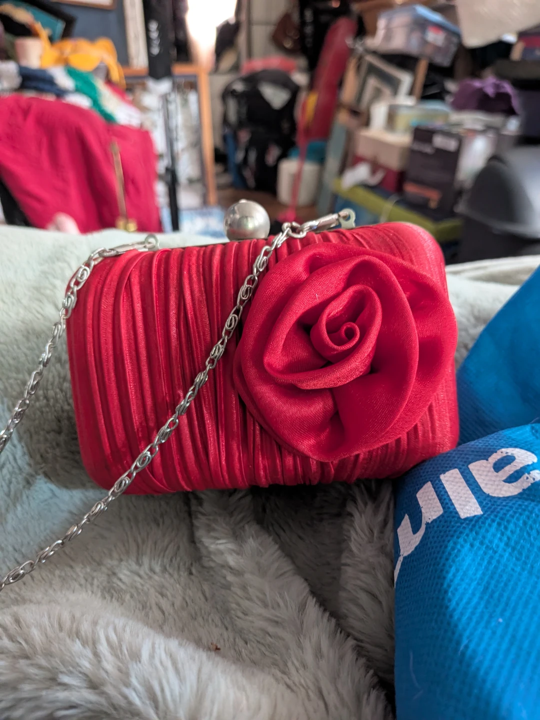 Red Beaded Clutch with Rose Accent