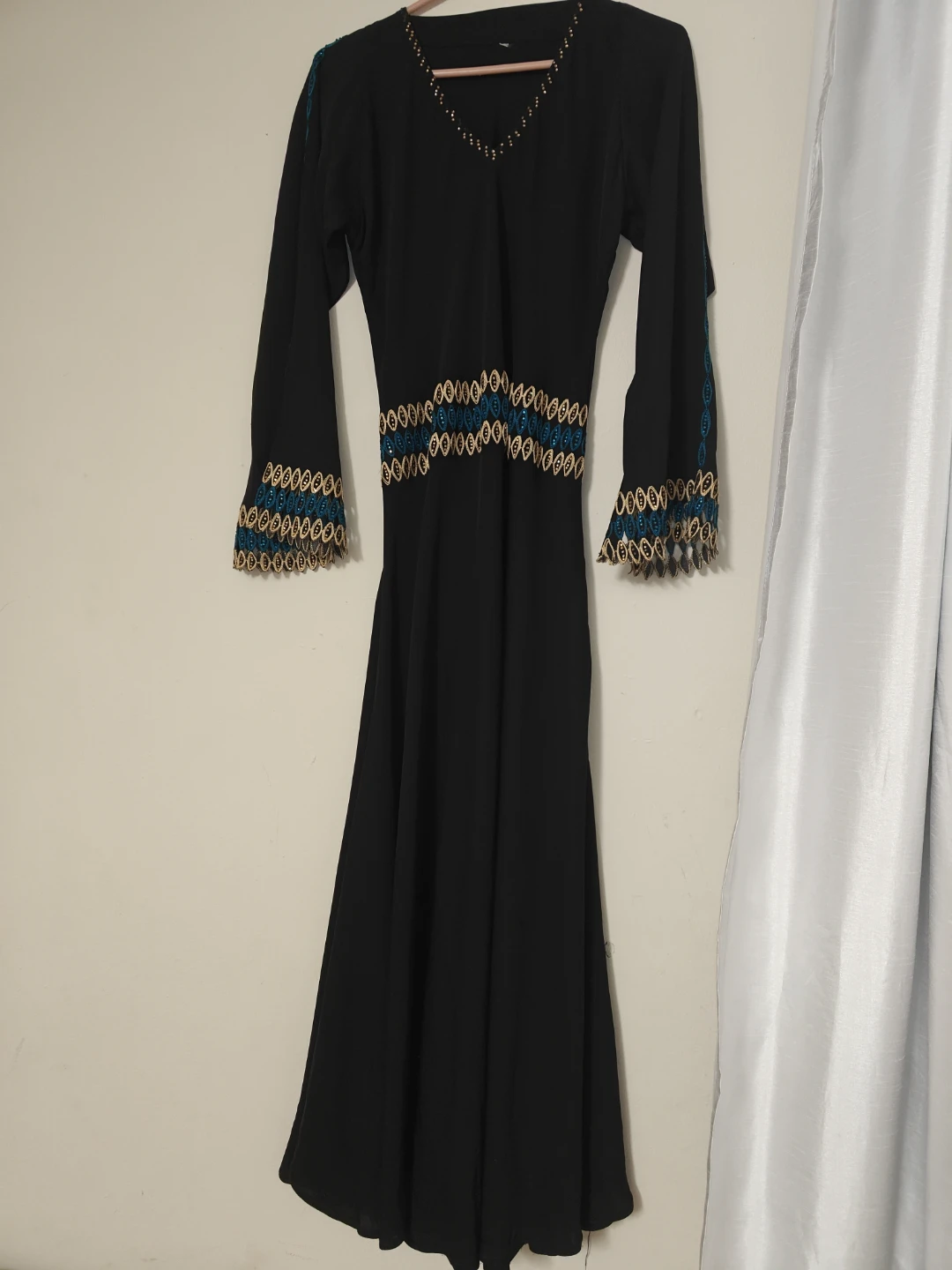 Black Abaya with Gold and Teal Embellishments