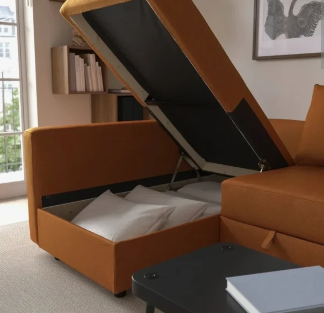 IKEA Orange Sectional Sofa Bed with Storage - photo 3
