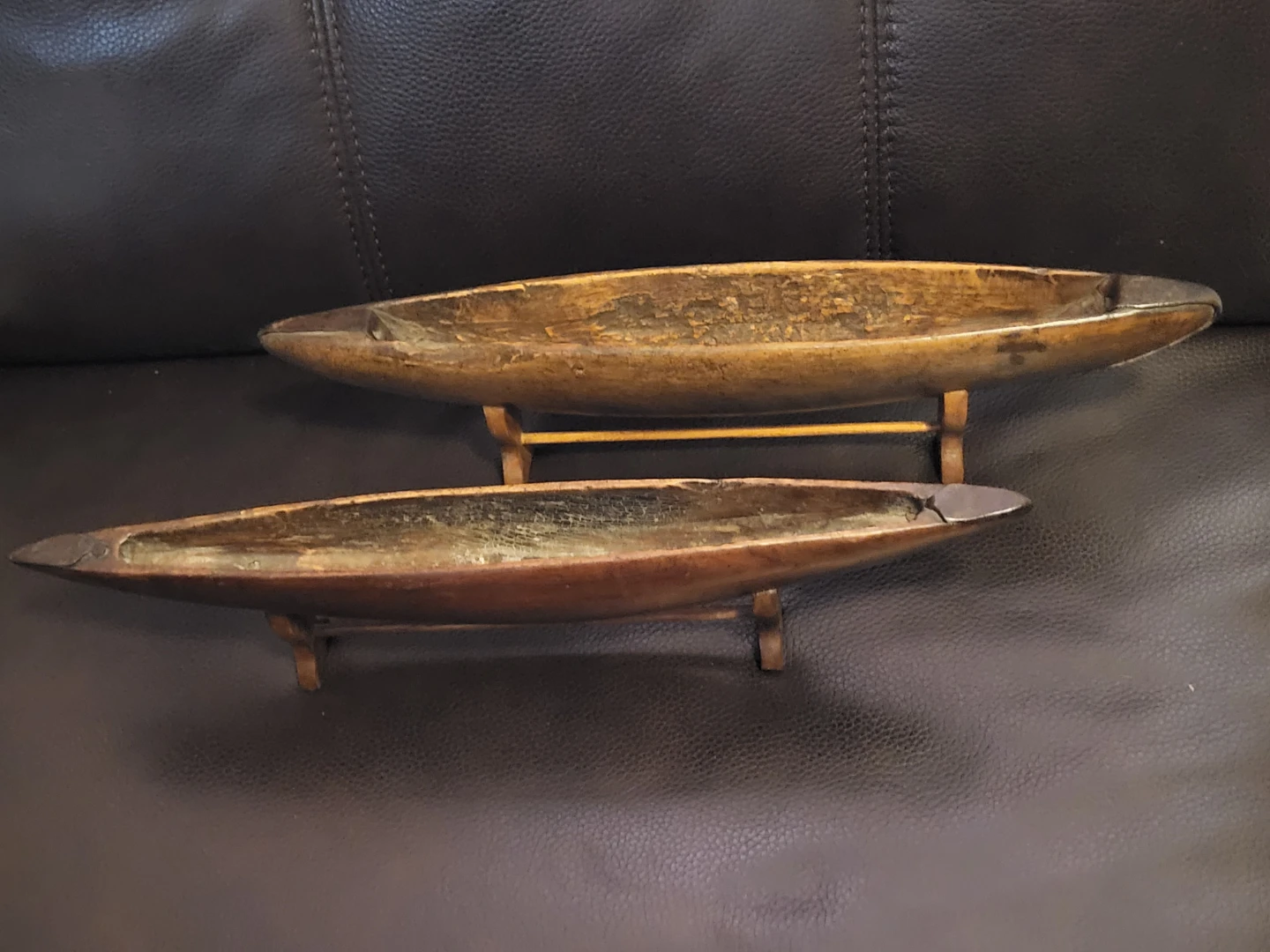 Vintage Wooden Loom Shuttle Boat Trays (Pair)