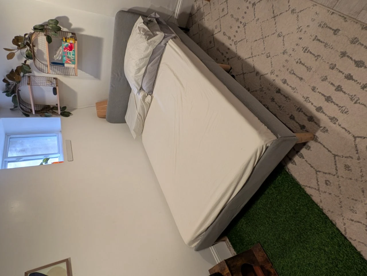 Grey Upholstered Full-Size Bed Frame - photo 3