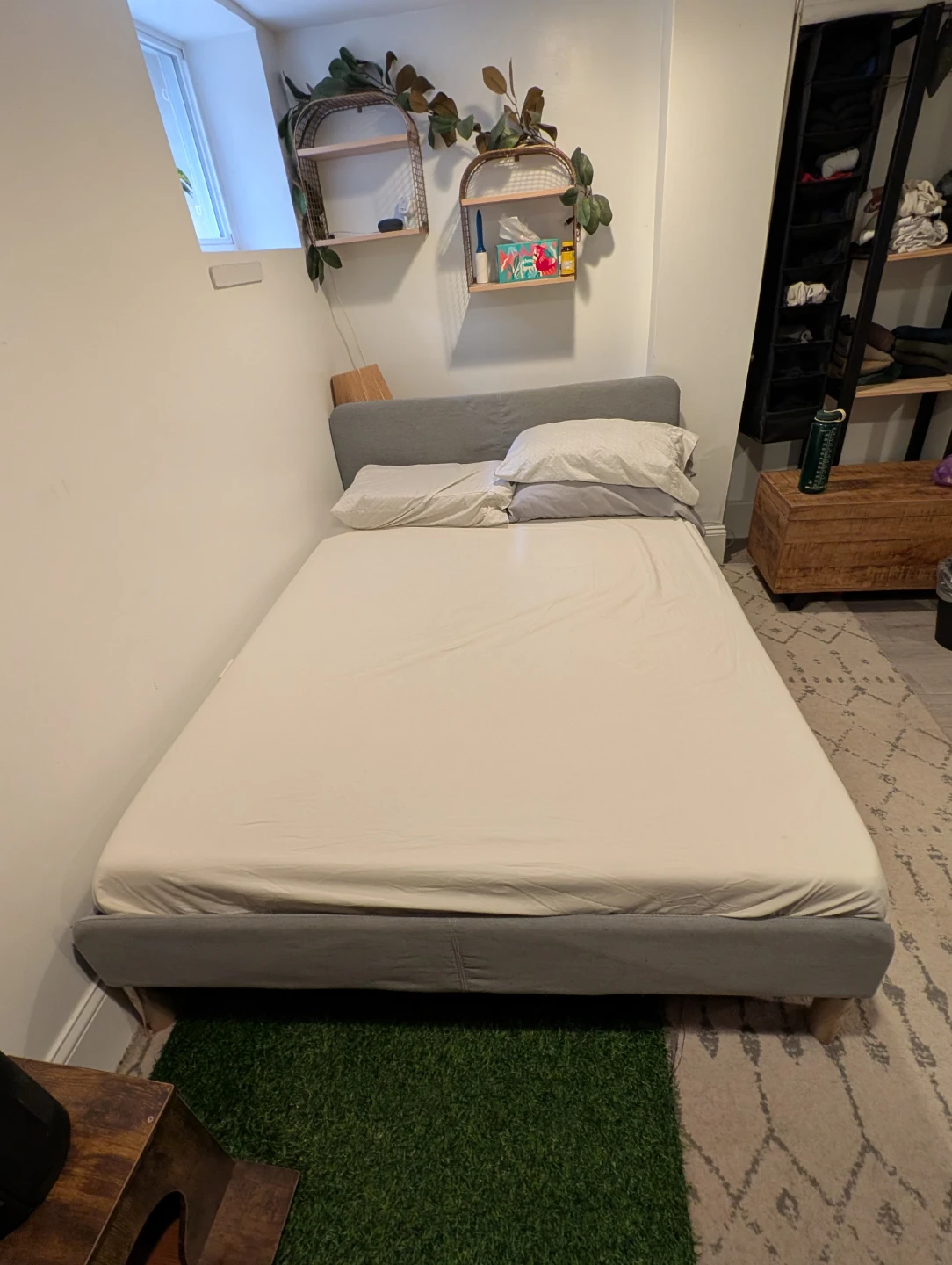 Grey Upholstered Full-Size Bed Frame - photo 4