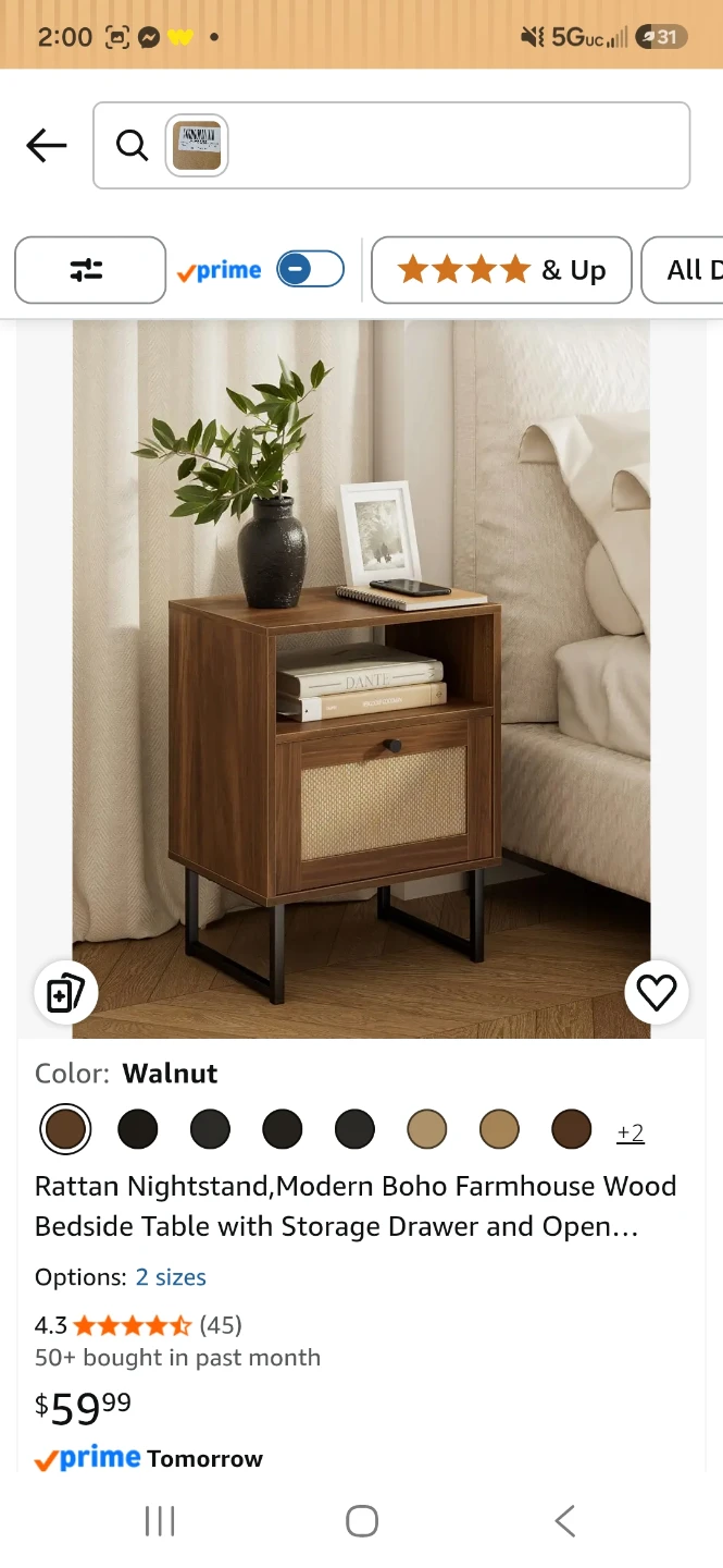 Rattan Nightstand, Modern Boho Wood Bedside Table - photo 2