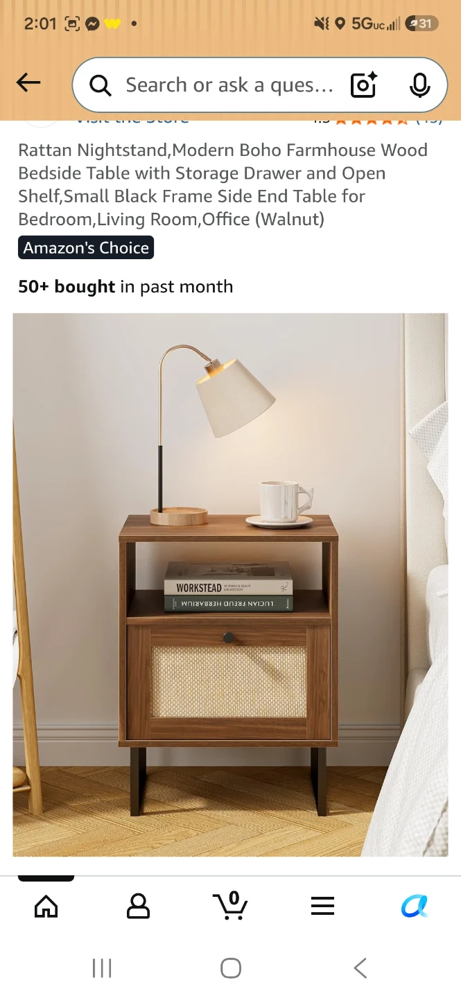 Rattan Nightstand, Modern Boho Wood Bedside Table - photo 4